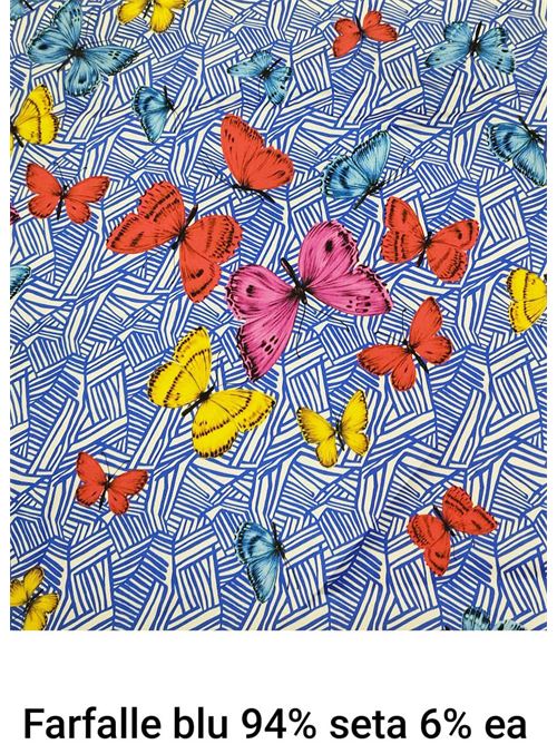 tessuto seta stretch con farfalle Laboratorio Capri | SETASTRETCHFARFALLEBLUBLU